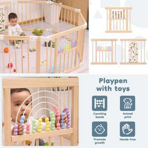 Parc de jeu Montessori pour bébés, parc de jeu pliable en bois à 10 panneaux avec verrou de sécurité, grand centre d'activités éducatives - Product Image 3
