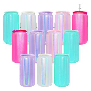 Vaso de Vidrio Holográfico Brillante de 16 oz con Tapa de Plástico de Color para Sublimación, Transferencia por Calor, Impresión y Manualidades - Product Image 3