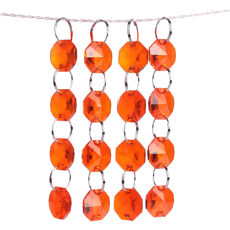 Orange Red 14Mm Trong Một Lỗ Chandelier Crystal Glass Octagon Hạt Cho Đám Cưới Cửa/Đèn/Garland Strand Trang Trí Nội Thất