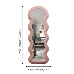 <span class=keywords><strong>Espejo</strong></span> <span class=keywords><strong>Ondulado</strong></span> Irregular Elegante con Marco de Peluche, <span class=keywords><strong>Espejo</strong></span> de Cuerpo Entero para Baño y Decoración de Pared de Sala de Estar - Product Image 3