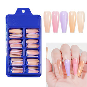 100 faux ongles en acrylique de différentes couleurs, à coller, longs, forme ballerine, en boîte bleue - Product Image 4