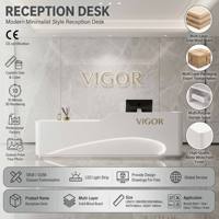 Comptoir de réception moderne blanc avec éclairage LED, bureau d'accueil minimaliste, comptoir de salon, table d'accueil pour clinique esthétique