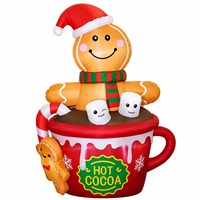 Vente en gros d'usine : Bonhomme en pain d'épices gonflable lumineux dans une tasse de chocolat chaud, décoration de jardin de Noël