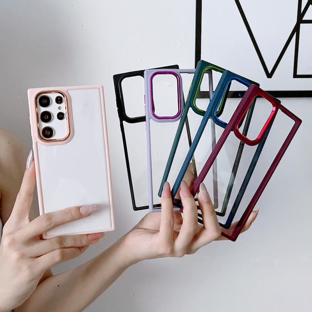 3 in 1 Acrylic Phone Case With Electroplated Camera Lens Frame for Samsung Galaxy S21 FE S22 Ultra A22 A32 A33 A53 A73