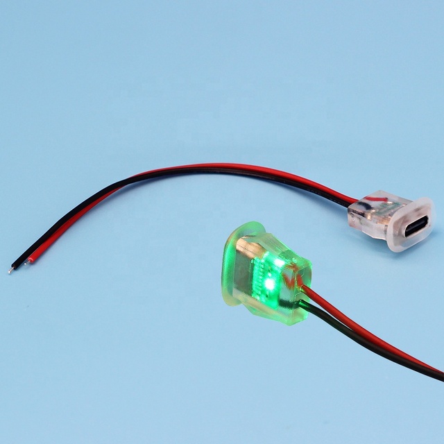 Snap-In Transparent USB-C Connector Type C Open Wires Charging Cable LED Indicator Panel Mount USB-C Charger Port ABS Housing