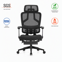 Chaise de bureau moderne, confortable, ergonomique, inclinable et pivotante, en maille grise, avec repose-pieds