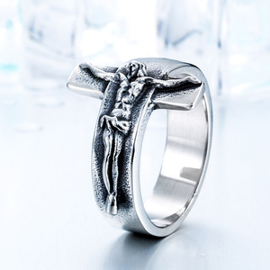 แหวนผู้ชายลายกางเขนชุบเงินโบราณ ดีไซน์แหวนแฟชั่นสแตนเลส - Product Image 2