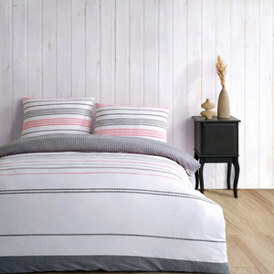 Ensemble de housse de couette rayée 3 pièces en coton tissé 400TC, lavable en machine, usage domestique, style simple - Product Image 1