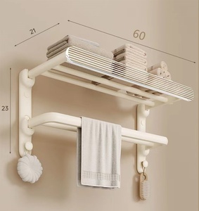 High Quality <strong>50cm</strong> 60cm Wall Mounted Bathroom Foldable Heavy Duty Rack White Towel Rack of Wall Storage <strong>Shelves</strong> - Product Image 4