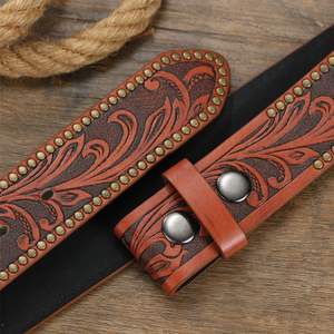 مشبك من الجلد الصناعي بنمط أزهار محفور بإبزيم عالي الجودة حزام بوهيمي عتيق - Product Image 4