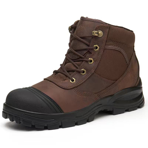 DSF55 Brown Leather Safety <b>Boots</b> Waterproof Outdoor Work <b>Boot</b> <b>Men</b> Ankle <b>High</b> Lace-Up Heavy Duty Sole work shoes - Product Image 1