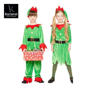 ODM vente entière enfants fête <span class=keywords><strong>de</strong></span> noël Performance Costume elfe tenue pour filles vert velours aide du père noël fille elfe - Product Image 5