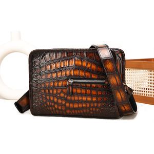 Bolso de Mano para Hombre Zenos de Cuero Genuino con Patrón de Cocodrilo Retro, Duradero, Moderno, para Viajes y Uso Diario, Portátil, Tipo Bandolera - Product Image 1