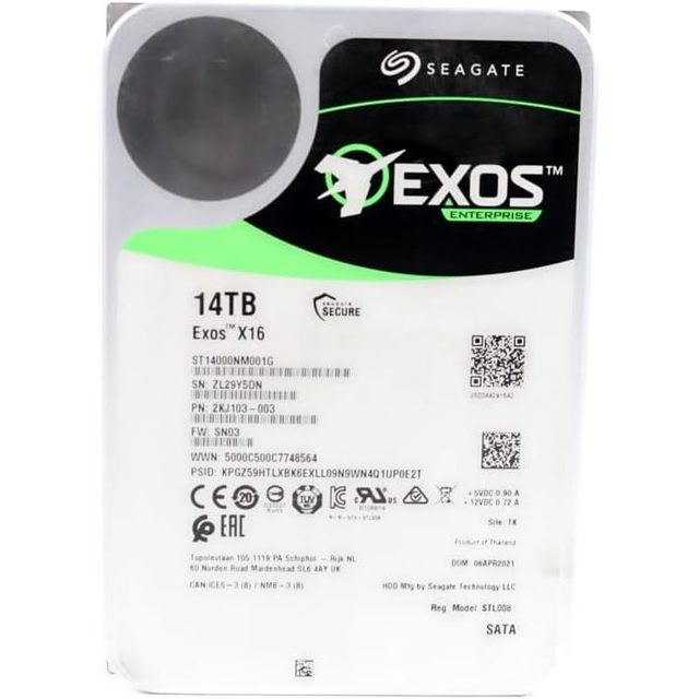 Exos X16 14TB 7200 RPM SATA 3.5 Inch Enterprise Internal Hard Drive