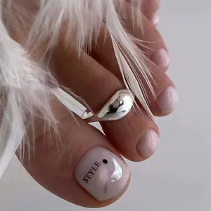 Boîte de 24 faux ongles de pieds effet œil de chat Aurora brillants, tendance été, à presser, décoration d'ongles, diamant, pour les pieds - Product Image 2