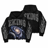 Produsen Pakaian Streetwear, Desain Grafis DTG Custom Distressed, Hoodie Berhias Rhinestone, Pullover Felpa Con Cappuccio