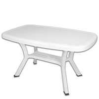 Table de patio en rotin synthétique PP de style moderne, de qualité supérieure, fabriquée en Italie, écologique, avec structure en métal, résistante aux intempéries, pour usage extérieur