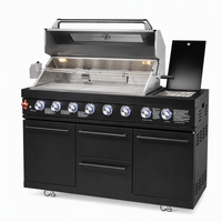 Cuisine extérieure moderne, luxueuse et haut de gamme, barbecue au gaz en acier inoxydable 8 brûleurs, gril Teppanyaki, réfrigérateur, allumage électronique, CE