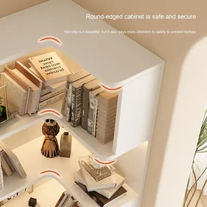 Modern <strong>Cream</strong> Corner <strong>Bookcase</strong> for Children's Bedroom Living Room Small Floor-Standing Bookshelf Wall Storage Cabinet for - Product Image 2