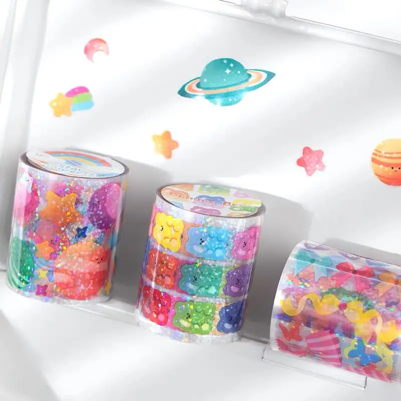 Adesivo decorativo de arco-íris, adesivo holográfico personalizado de vinil transparente com glitter, efeito de decoração, impressão em folha
