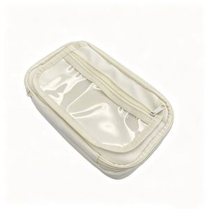 Expandable White Fabric Pencil <b>Bag</b> Zipper Closure Clear Window Adjustable Design High Capacity Storage for <b>School</b> Office - Product Image 1