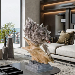 Statue <span class=keywords><strong>de</strong></span> tête <span class=keywords><strong>de</strong></span> <span class=keywords><strong>loup</strong></span> en résine peinte à la main réaliste Décoration d'intérieur d'Halloween Sculpture <span class=keywords><strong>de</strong></span> bureau - Product Image 5