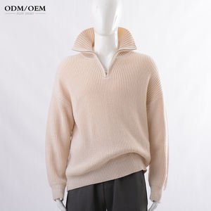 Suéter de punto personalizado para hombre, 100% algodón, cálido, oversize, con hombros caídos, media cremallera, cuello alto, para invierno, 320g - Product Image 3