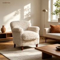 Fauteuil club en polaire Teddy, fauteuil en fausse fourrure blanc crème, confortable et moelleux, avec accoudoirs roulés et pieds en bois pour salon, chambre et chambre d'enfant