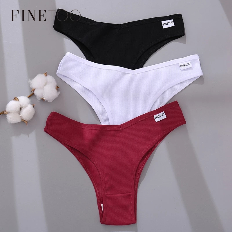 FINETOO Women Cotton Brazilian Panties M-XL Female T-back Underpants Sexy V Waist Underwear Ladies Soft Bikini Panty