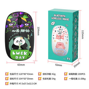 Ratón inalámbrico T9, 104x60x30mm, Bluetooth, fotoeléctrico, 3 botones, diseño de dibujos animados en negro para chicas de oficina - Product Image 1