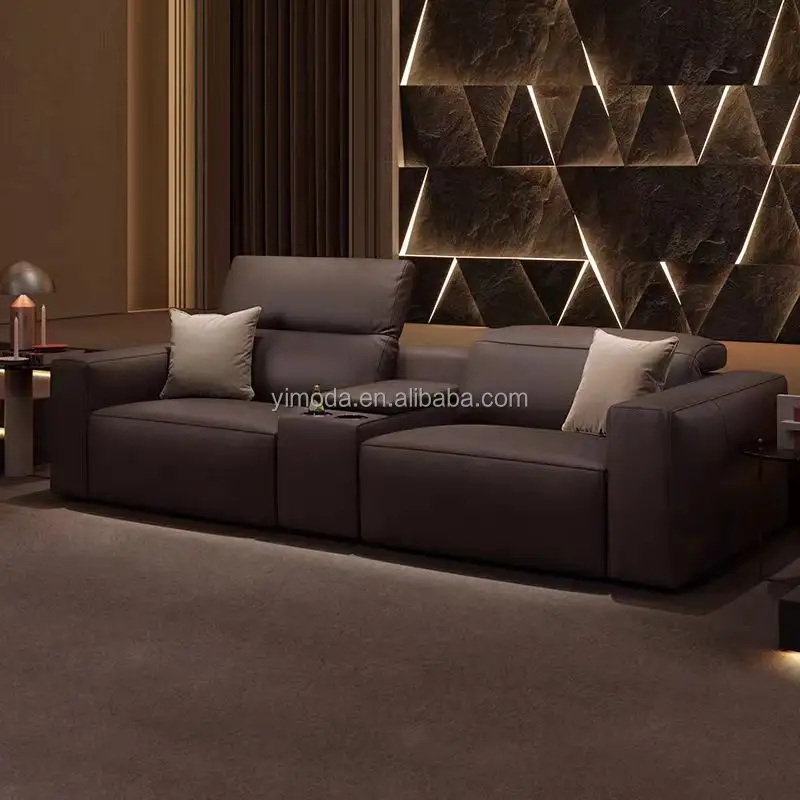 Canapé modulaire inclinable marron moderne de luxe personnalisé haut de gamme minimaliste canapé modulable en cuir canapé inclinable de cinéma