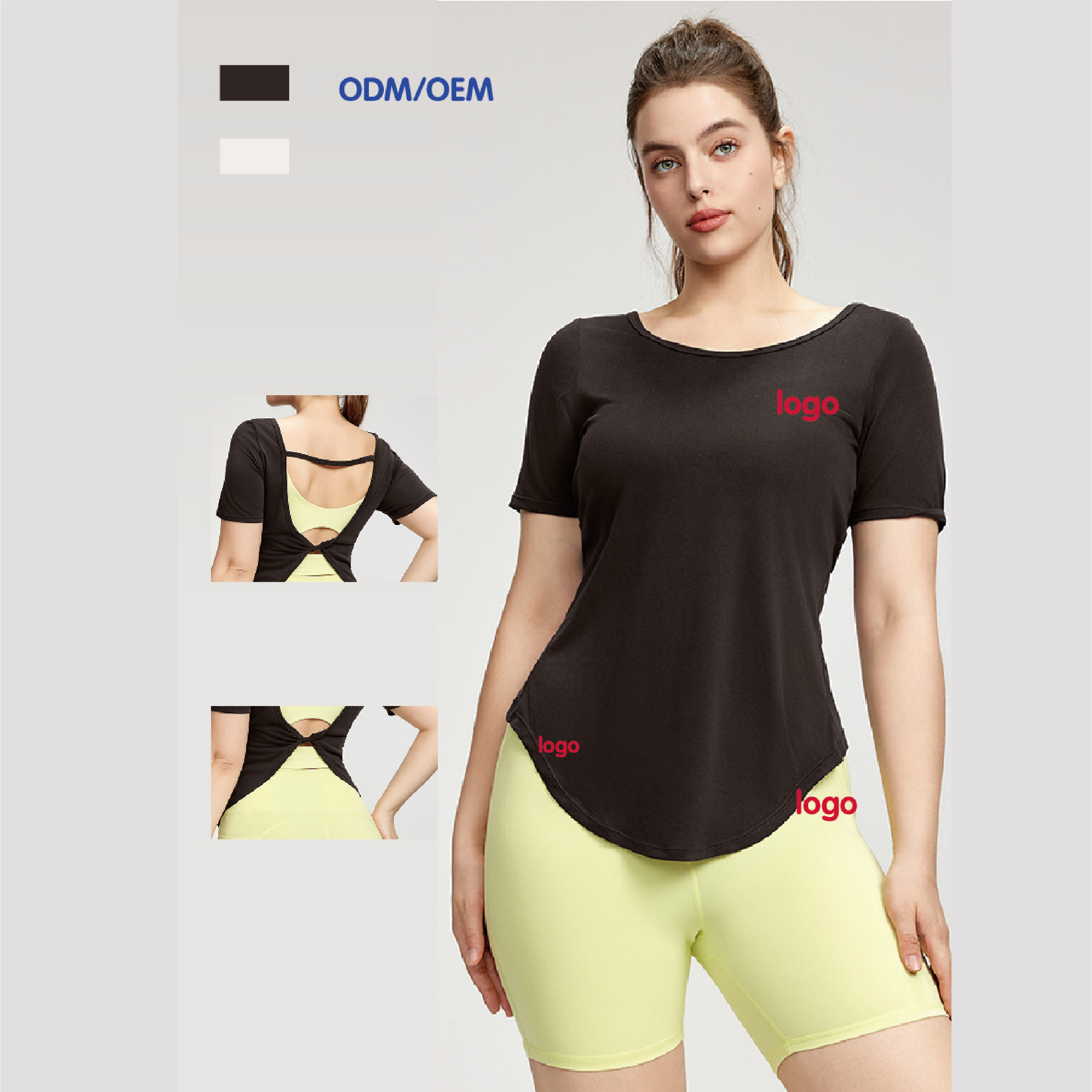 Women ODM OEM Custom Logo Backless Twisted Yoga Top Quick Dry Breathable Short Sleeve Workout T-Shirt Activewear for Pilates Gym