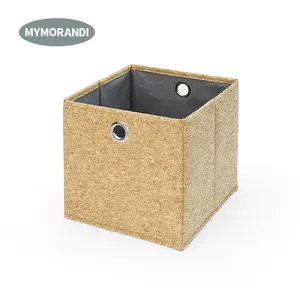 Square Cork Fabric Folding Cardboard Box Collapsible Storage Cube Bin For Toy Organizer
