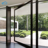 Portes pivotantes modernes en aluminium à double vitrage trempé avec grand panneau en verre NF American pour l'intérieur des pièces/maisons de campagne