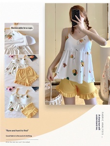 Pajamas Women's Summer Sling Shorts Chest Pad Cute Peach Milk Silk Polyester Cool Loose Lovely Foreign Trade Cross-border Suit - Product Image 4