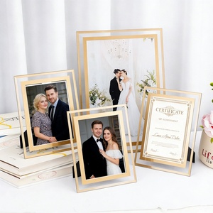 Cadre <span class=keywords><strong>photo</strong></span> minimaliste en verre cristal avec double bordure or et argent, plusieurs tailles disponibles pour photos de mariage, de famille et certificats - Product Image 4