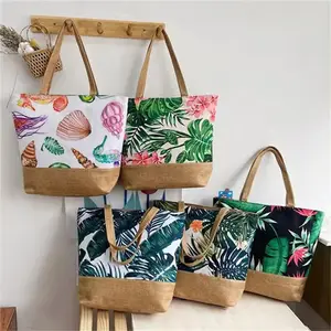 2024 nouveau Design bas prix en gros toile de jute Shopper sac Sublimation Tropical pleine impression pas cher Jute plage Shopping sac fourre-tout