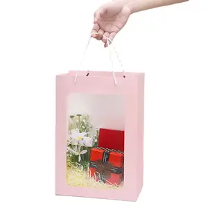 批发透明窗口纸袋鲜花包装花束情侣礼品袋