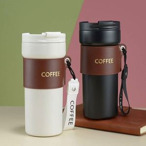 Stainless Steel Insulated Vacuum <b>Portable</b> Travel Coffee <b>Lock</b> Tumbler Water Bottle Mug With Strap and Sleeve Dessert Cup With Lid - Product Image 2