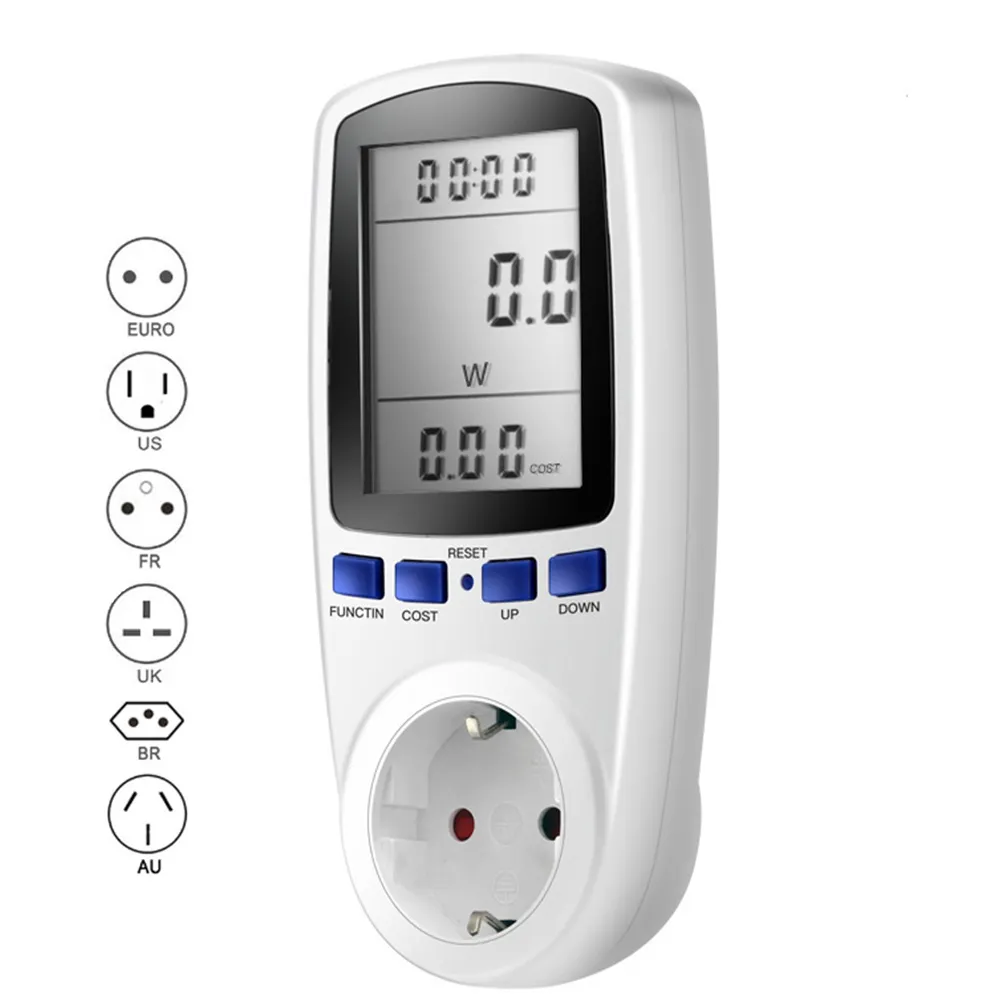 Digital LCD Power Meter Socket Wattage Kwh Energy Meter EU/FR/US/UK/AU/BR Measuring Outlet Power Monitor