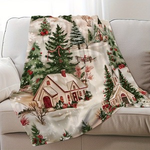 Plaid en flanelle douce à imprimé de Noël, style pastoral, décoration d'hiver pour la maison, écologique, lavable en machine - Product Image 2