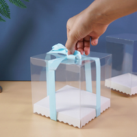 Boîte à gâteaux de mariage et d'anniversaire de nouvelle conception, double ouverture, en plastique PET, base en papier blanc, boîte d'emballage transparente pour gâteaux