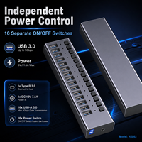 16 Portlu Güçlendirilmiş USB 3.0 Hub, 5Gbps, 16x USB-A, Ayrı Ayrı Anahtarlı, Veri ve Şarj İçin Alüminyum Çoklu Portlu Hub