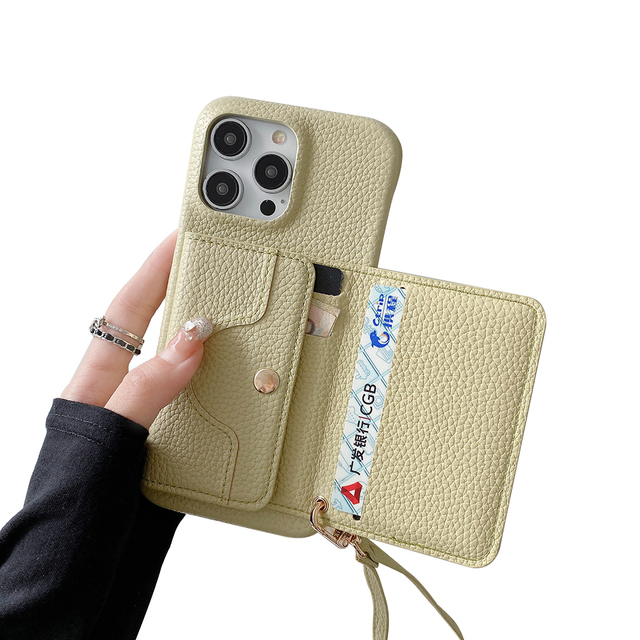 Cross-body PU Leather Wallet Card Slot Mobile Phone Case for 13/15/16/17 Plus Pro Max Shockproof Lanyard Street Fashion