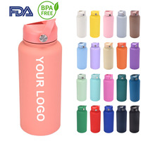 Bouteille d'eau isotherme personnalisée avec logo, en acier inoxydable, gourde de sport sous vide, 32oz 40oz, avec paille rabattable