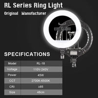 Ring Light Dimmable 14 18 21 Inch 3200K-6500K CRI 90+ untuk E-commerce Live Streaming dengan Holder Ponsel (Ready Stock)