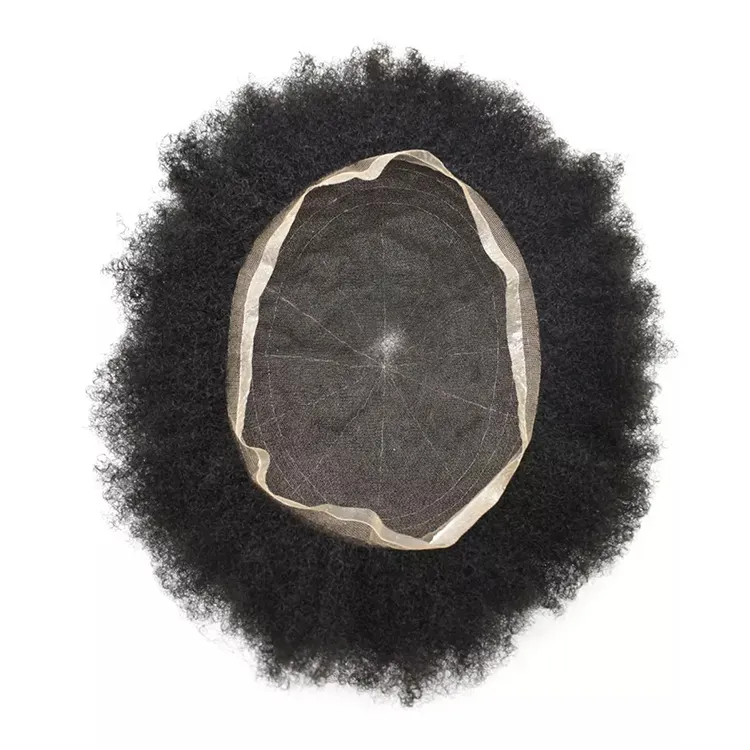 Parrucche Afro uomo Toupee afro per uomo nero 6 ''indiano capelli umani sostituzione uomini Toupee Afro Curl extension