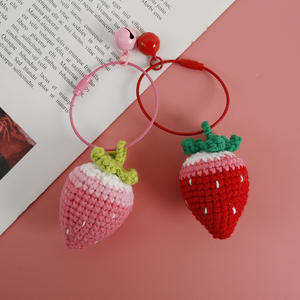 Hot Sale Woven Eco-Friendly Crochet Strawberry Bell <b>Plush</b> Durable Carabiner Keychain Custom Colors Cute Bag Pendant for Girls - Product Image 1
