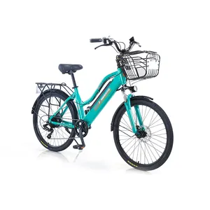 26 אינץ ebike 350W מנוע 36V 10Ah עיר אופני אלומיניום סגסוגת מסגרת קדמי מטען עיר אישה