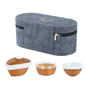 White Porcelain Bamboo Woven Tea <b>Set</b> With Lid Portable Travel Tea <b>Cup</b> <b>Set</b> For 4 Traditional Chinese Style Gift Box Included - Product Image 4